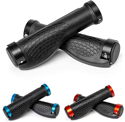 Fahrradgriffe Set, 1 Paar Links rechts, in Schwarz, für Lenkergriffe bis Ø 22 mm, 140 mm Griffstück, Fahrrad Lenker Griff mit Endkappe und schwarzem Befestigungsring, Fahrradlenkergriff MTB, Rennrad