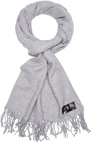 BRUBAKER Cashmirillo Schal - ca. 40 x 180 cm Lang Leicht Warm und Kuschelig - Herbst und Winter Kuschelschal - Stola Tuch mit Fransen für Damen und Herren - Grau