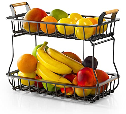 TWBEST 2-stöckiger Obstkorb,Obst Etagere,Bietet mehr Platz auf der Arbeitsplatte-Aufbewahrung von Obst und Gemüse,Obsthalter (schwarz),Geeignet für Küchenbank,Wohnzimmer