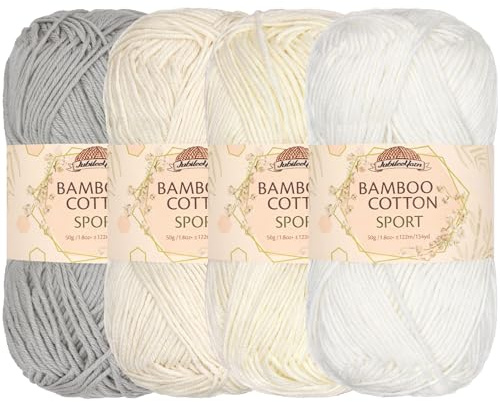JubileeYarn Bamboo Cotton Sport Yarn - 50g/Skein - Shades of White - 4 Skeins