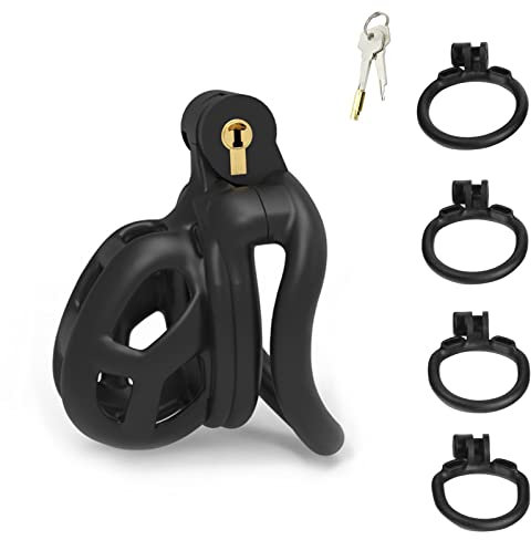 BDSMJOY Keuschheitskäfig Herren,Peniskäfig,Chastity Cage Male mit 4 Penisringe,Keuschheitsgürtel für Herren,Cock Cage mit Einsteckschloss,Sex Spielzeug für die Männer (S)