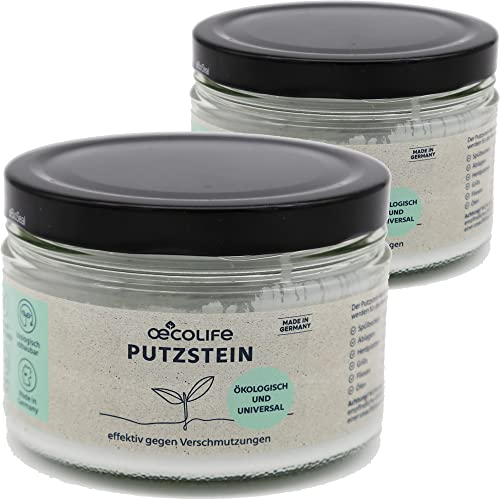 2x oecolife Putzstein im Glas, Universal-Stein, Reinigungsstein, Polierstein, Allzweckreiniger, Universalreiniger, biologisch abbaubar, Reinigt Herdplatten, Grill, Ofen, Fenster & Sneaker
