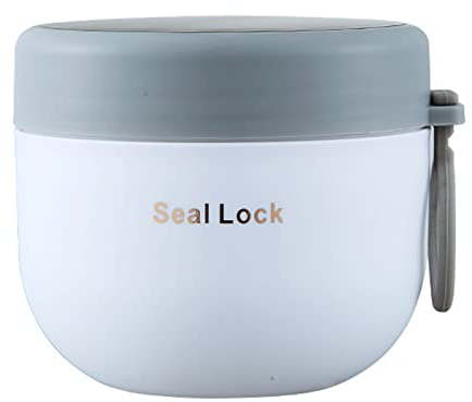 bainuote Müsli to Go Becher 600ml Joghurtbecher Auslaufsicherer Müslibecher to Go Porridge Becher PP Lunchbox to go mit Klapp-Löffel für Jedes Frühstück Mittagessen-Weiß