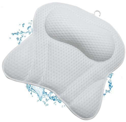 Penelife Badewannenkissen mit 6 Saugnäpfen - Ergonomisches Badekissen mit 4D Luftmaschen Technologie - Nackenkissen für eine optimale Entspannung - Badewannen Kissen weiß