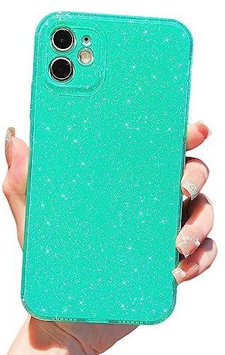 Finyosee Compatible with iPhone 11 Case 6.1 inch, Cute Neon Bright Color,Glitter Bling Thin Slim Shockproof Silicone Sparkly Case, Soft TPU Phone Case for Women Girl-Mint Green