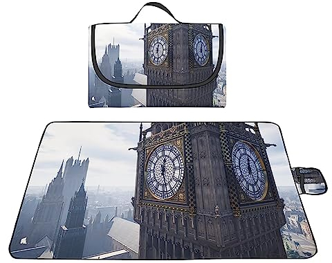 TengYuer Picknickdecke 180x200cm Stranddecke Wasserdicht Sandfrei Isoliert Faltbar Strandmatte mit Tragegriff Outdoor Campingdecke XXL für Camping Parks Strände Picknick Grau Big Ben