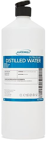 Lucemill Distilled Water | 1 Litre | Distilled Water for CPAP Machines, Irons, Cleaning Machines and More | Made in the UK I Comes with Flip Top