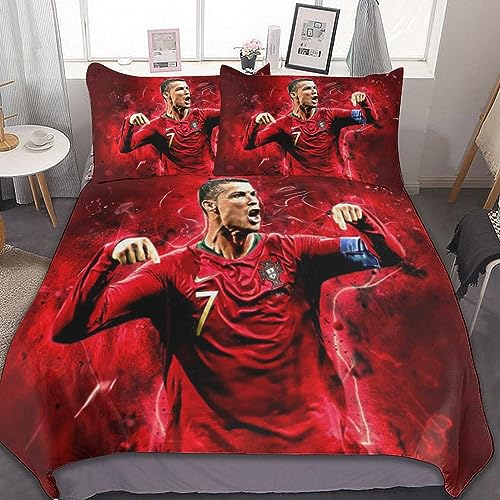 UTOYA Bettbezug, Fußballstar-Bettwäscheset, Bettbezug mit Reißverschluss aus Mikrofaser, 1 Bettbezug 90 x 200 cm und 2 Kissenbezüge 40 x 60 cm