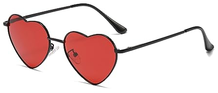 JCTAIFOO Polarisierte Herz Sonnenbrille für Damen Vintage Mode Liebe Form Gold Metallrahmen Nette Party Festival Brille Schwarz/Rot