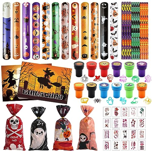Halloween Partygeschenke, 80 Stück Halloween Party Mitbringsel, Halloween Deko Party Spielzeug Zubehör, Halloween Deko Party Kindergeburtstag Spielzeug Zubehör mit Halloween Süßigkeiten Tüten