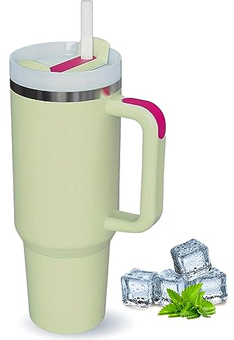TUMBLERRY H2.0 Tumbler with Straw and Lid | 40oz-1200ml Stainless Steel Vacuum Insulated Cup with Handle | Travel Flask Car Coffee Mug for Hot and Cold Drinks (Mint Green)