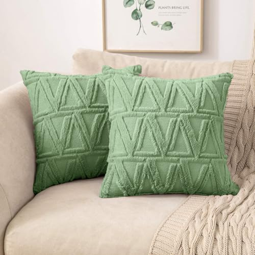 MIULEE 2er Set Wolle Kissenbezug Kissenbezüge Dekokissen Polyster Sofakissen Dreieck Weich Couchkissen Zierkissenbezug mit Verstecktem Reißverschluss für Wohnzimmer Schlafzimmer 45x45cm Grün