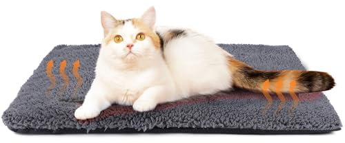 Mora Pets Selbstheizende Katzendecke Heizdecke für Katze Wärmedecke Selbstwärmend Decke Katze Heizmatte Geräuschlos Wärmekissen Waschbar Katzenbett Flauschig und Weich 61 x 46 cm