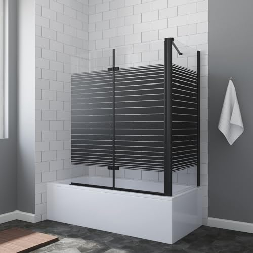 AQUABATOS Badewannenaufsatz mit Seitenwand Schwarz matt 120 x 70 x 140 cm Eck Duschtrennwand für Badewanne Badewannenfaltwand 2 Teilig Duschwand Glas 5 mm Sicherheitsglas Echtglas Nano Beschichtung