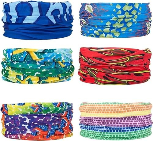 Banaone 6 Pcs Multifonction Bandanas Sans Coutures Tour de Cou Echarpe Foulard Tube Masque Bandeau Bracelet, Casque, Cagoule, Bandeau, Cache-cou, Premium 100% Microfibre