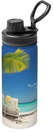 VYONNE Insulated Beach Palm Tree Chairs Boats Water Bottle With Straw And Lid Stainless Steel Sports Water Bottles For Man And Women,Adults,Gym,Outdoor Sport