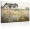 ZXHYWYM Retro Landschaftsbilder Wildblumenfeld Bauernhaus Gemälde Drucke französische Land Leinwandbilder rustikale Wanddekoration für Wohnzimmer Gerahmt (Bild-1, (40.00 x 60.00 cms))
