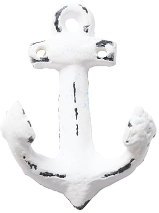 RiloStore Wandhaken ANKER weiss Shabby Chic Garderobenhaken 8,5x6,5x2,5cm Kleiderhaken Mehrzweckhaken maritim Ankerhaken Gußeisen