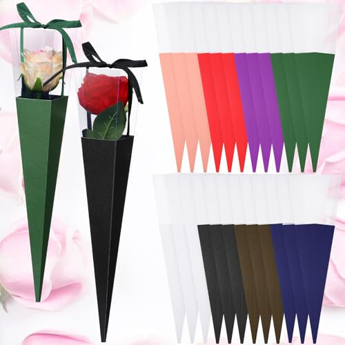 Thyle 24 Pcs Flower Bags Single Rose Sleeves DIY Floral Wrapping Paper Single Rose Flower Bouquet Bag Floral Gift for Women Teachers Birthday Wedding Arrangement Graduation Supply(8 Colors)