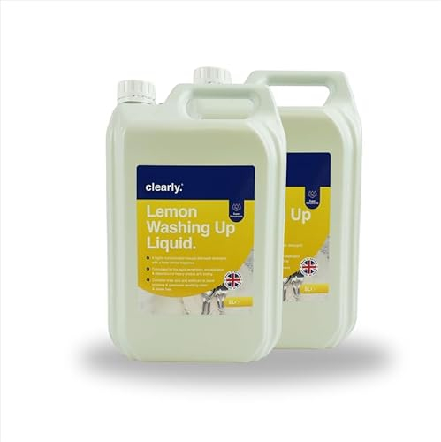 Clearly Pack of 2 Washing Up Liquid, 5L, Concentrated Dishwashing Liquid, Lemon Fragrance Dish Washing Liquid, Stain-Removin