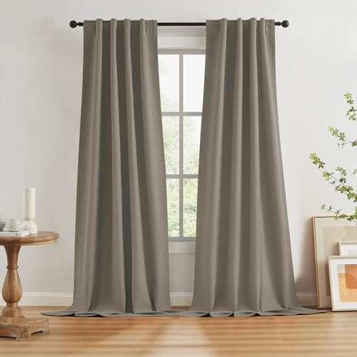Keqiaosuocai Verdunkelungsvorhänge, 2 Paneele mit Schlaufen auf der Rückseite, Haken, Gürtel, Fenstervorhänge für Esszimmer, 86 x 305 cm (B x L), Taupe