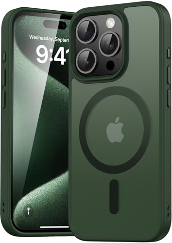 Natiiozie Magnetisch Hülle Kompatibel mit iPhone 15 Pro 6,1 Zoll, Matt Handyhülle Kompatibel mit MagSafe, Stoßfest Kratzfest Schutzhülle Nie Vergilbung rutschfest Rückseite Case Grün