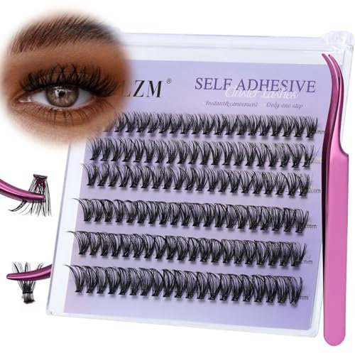 LZM Selbstklebende Wimpern 40P D Curl Wimpern Selbstklebend 8-14mm Wimpern Extensions Set Mit Pinzette Selbstklebende Wimpern Ohne Kleber Lash Extension Set Natürliche Wimpern (40P)
