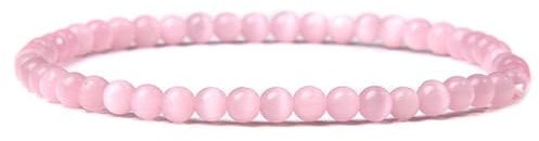 JENCVNL Naturstein Armband 4mm Echtes Naturstein Armband Damen Stretch Perlenarmbänder Edelstein Heilsteine Armbänder für Damen Frauen (Rosa Katzenauge Edelstein)