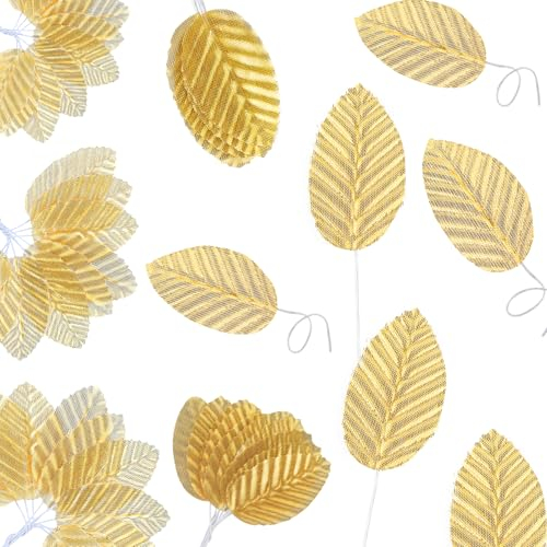 Giantree 200 Stück Künstliche Blätter, Künstliche Seidenblätter Gefälschte Seidenblätter Simulation Blätter Gefälschtes Laub Herbst Blätter Palmenblätter Deko für DIY Girlande Hausgarten Garten(Gold)