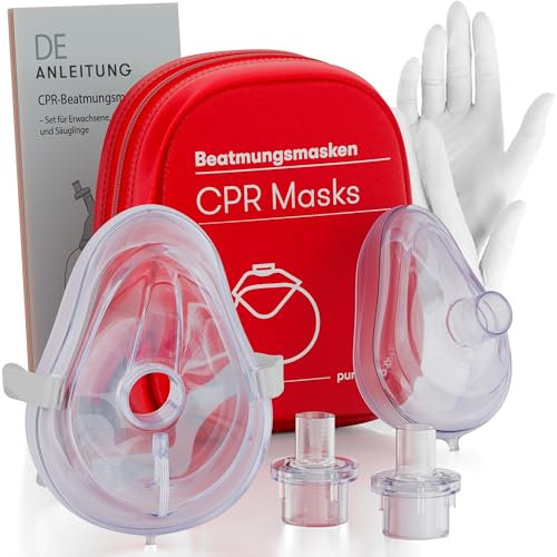 PURAHELP® Beatmungsmasken Erste Hilfe 2er Set [ERWACHSENE & KINDER] - CPR Maske für Mund-zu-Mund-Beatmung - Notfall Beatmungsmaske je 1× für Erwachsene & Kinder - Maske für Rettung & Ersthelfer