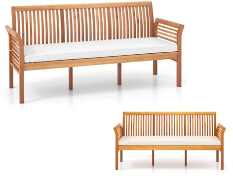 KOMFOTTEU 3-Sitzer Gartenbank aus Akazienholz, Parkbank mit abnehmbarem Kissen, Sitzbank Holzbank mit Rückenlehne, Terrassenbank bis 540 kg belastbar, 159 x 59 x 77 cm