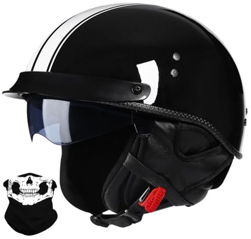 Uueybsg Retro Motorradhelm Deutsche Jethelm, Motorrad Halbhelme mit Visier, Vintage Halbschalenhelm mit ECE, Fahrrad Cruiser Chopper Moped Roller Scooter Helm für Erwachsene Damen Herren