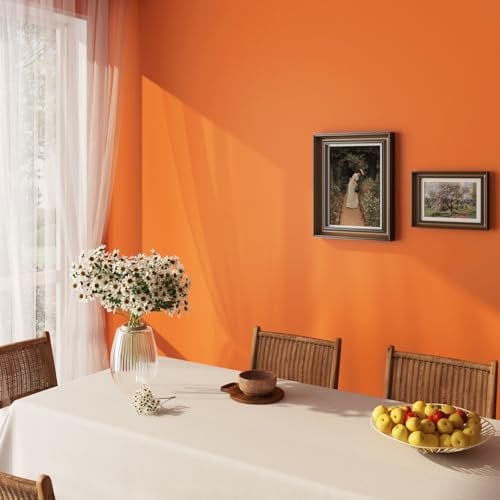 ReWallpaper 60cm×5m Plain Wallpaper for Walls Orange Matt Sticky Vinyl Wrap for Furniture Table Orange Removable Wallpaper Peel and Stick Bathroom Kitchen Wall Paper Roll for Cabinets Desks