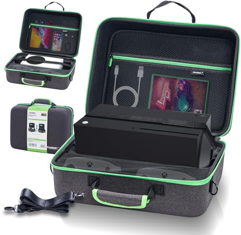 HEATFUN Xbox Series X/S Travel Case – Hard Protective Carry Bag with Shoulder & Handle Straps, Fits Console, Controllers, Cables, Games – Shockproof, Water-Resistant Portable Storage for Gamers