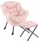 COSTWAY Armchair Accent Chair, Sherpa Upholstered Lounge Armchair Leisure Sofa Chair with Side Pocket, Metal Frame Lazy Comfy Seat Reading Chair for Living Room Bedroom (with Footstool, Pink)