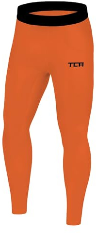 TCA Leggings för pojkar, kompressionsbyxor, sportbyxor, långa, apelsin, 8-10 år