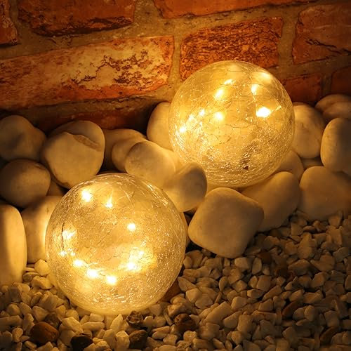 10.5cm (4) 2 x Battery Operated Cracked Glass Domes with Warm White LED Fairy Lights - Garden Decorations
