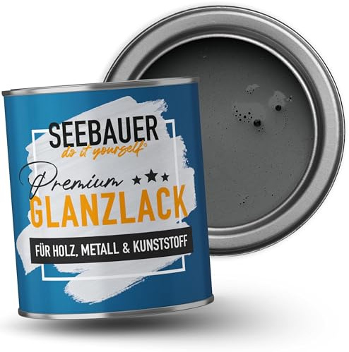 SEEBAUER diy Glanzlack Dunkelgrau 375ml für Innen & Außen (No. 236 Graphite Grey) Möbelfarbe ohne Schleifen - Hybrid-Lack für Holz, Metall & Kunststoff - Holzlack, Möbellack hohe Deckkraft
