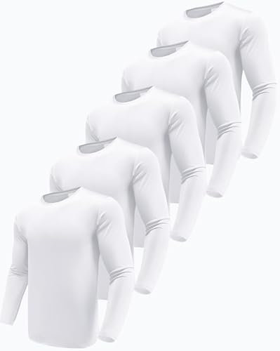 Boyzn 5 Pack White Long Sleeve Shirt Men, Moisture Wicking Dry Fit Tshirts Shirts for Men, Quick Dry Workout Running Gym T-Shirts, UV Sun Protection Outdoor Active Athletic Crew Tops White-5P02-M
