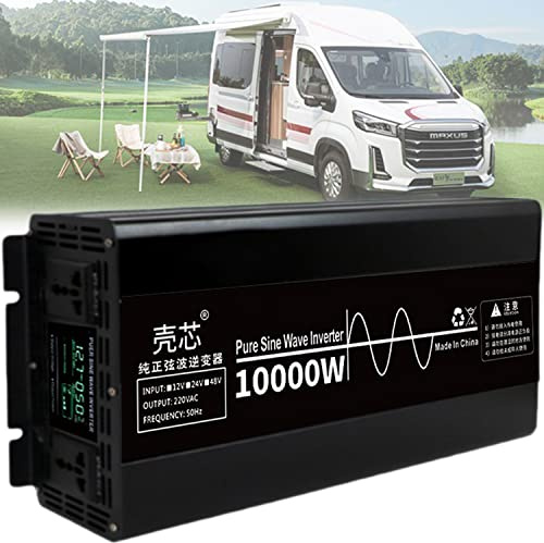 1600W/3000W/3500W/4500W/7000W/10000W Convertisseur Pur Sinus 12V/24V/48V/60V à 220V/230V Transformateur -2 Prise EU de Courant Alternatif,écran LCD, pour Voiture, Camping, Voyage,10000W-48V