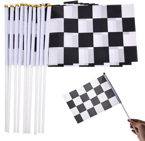 Karierte Flagge Race, Schwarz-Weiß Racing Flagge, Handgehaltene Flaggen, Karierte Flagge Rennflagge, 10 Stück Rennflaggen, 12,7 x 20,3 cm, Bannerflagge mit Speerspitze für Rennwagen-Partys