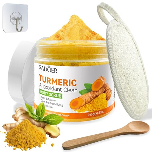 Kurkuma Aufhellendes Peeling, Aufhellen des Körpers mit Luffa-Schwamm, Körperpeeling mit Kurkuma, Körperpflege für tiefe effektive Reinigung, glatte Haut, für Männer und Frauen