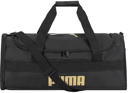 PUMA Demand Duffel Bag, Schwarz/Gold, 24 x 13 x 12 pulgadas, Angeltasche aus Segeltuch