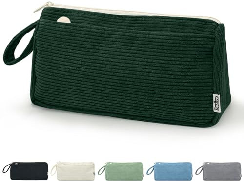 Boziee Cord-Stoff Federmäppchen Mäppchen Große Kapazität Stiftetasche Cordury Federtasche Pencil Case Schulmäppchen Organizer für Schule | Büro Mädchen Teenager Stiftetui (dunkle Grün)