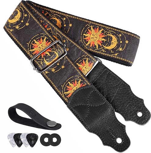 YIKOKO Gitarrengurt Kopfschicht Rindsleder Ende 2 Zoll für Akustik- und Bass-E-Gitarren, Adjustable from 38″ to 64″