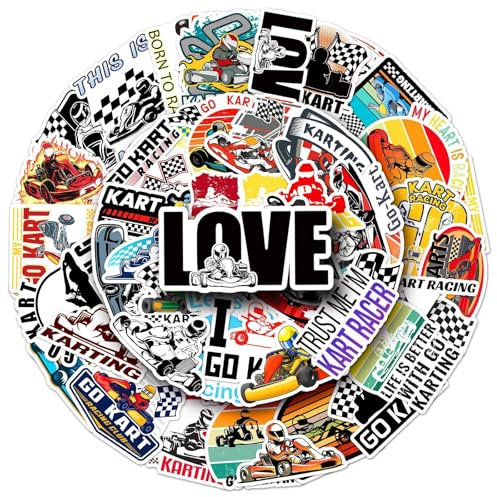 50 Pcs Racing Stickers Laptop Car Scrapbook Phone Skateboard Suitcase Luggage Bike Karting Vinyl Waterproof Aesthetic Personalised Stickers for Teens Boys Girls Adults