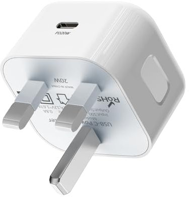 USB C Plug, PD 20W Fast Charge iPhone Charger USB C Power Adapter Wall Head Type-C Charging Adaptor UK Plug for iPhone 16 15 14 13 12 11 Pro Max Plus XS XR X 8 7, Pad Pro Air Mini, Galaxy and More