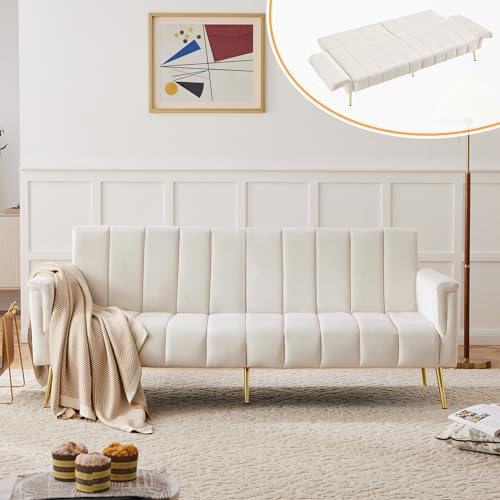 LANTRO JS Klappbares Schlafsofa mit Schlaffunktion, Schlafsessel geeignet für Wohnzimmer und Schlafzimmer, Bettsofa mit Hilfsfüßen, 183x76x75cm, Beige