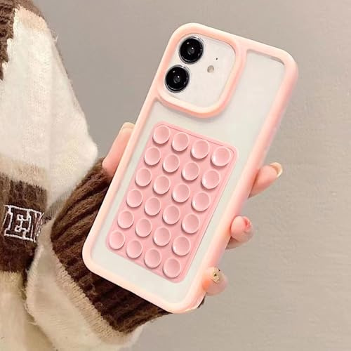 Yhsvie Coque pour iPhone 12/12 Pro Transparente Housse Clear Ultra Fine Silicone Souple Étui avec Ventouse Amovible Antichoc Pare-Chocs TPU Bumper Case Cover-Rose
