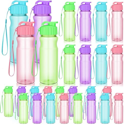 ASMIZ Lot de 20 Gourdes en Plastique 500ml Réutilisables, Bouteilles d’Eau Légeres avec Bouchon à Rabat et Poignée, Anti-Fuite pour Enfants Adultes École Sport Plein Air – 4 Couleurs